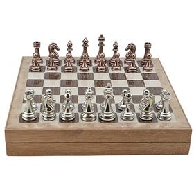 Gift Home Metal Klasik 36x36x6 cm Satranç Takımı Antik ve Rustik Desenli MDF Sandıklı Satranç Tahtası