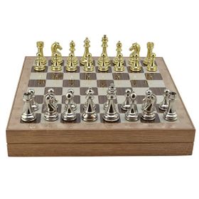 Gift Home Metal Klasik 36x36x6 cm Satranç Takımı Parlak ve Rustik Desenli MDF Sandıklı Satranç Tahtası