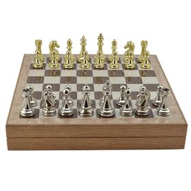 Gift Home Metal Klasik 36x36x6 cm Satranç Takımı Parlak ve Rustik Desenli MDF Sandıklı Satranç Tahtası