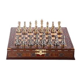 Gift Home Metal Klasik Satranç Takımı Parlak ve El Yapımı Masif Ahşap Sandıklı Satranç Tahtası