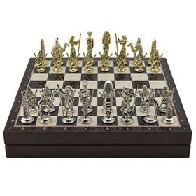 Gift Home Metal Mısır 36x36x6 cm Satranç Takımı Parlak ve Ceviz Desenli MDF Sandıklı Satranç Tahtası