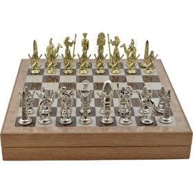 Gift Home Metal Mısır 36x36x6 cm Satranç Takımı Parlak ve Rustik Desenli MDF Sandıklı Satranç Tahtası