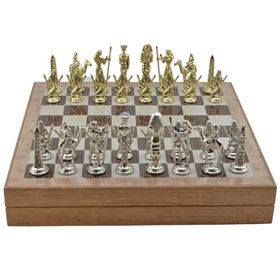Gift Home Metal Mısır 36x36x6 cm Satranç Takımı Parlak ve Rustik Desenli MDF Sandıklı Satranç Tahtası