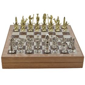 Gift Home Metal Mısır 36x36x6 cm Satranç Takımı Parlak ve Rustik Desenli MDF Sandıklı Satranç Tahtası
