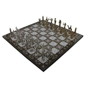 Gift Home Metal Mısır 43x43 cm Satranç Takımı Parlak ve Katlanır Sedef Desenli MDF Ahşap Satranç Tahtası
