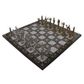Gift Home Metal Mısır 43x43 cm Satranç Takımı Parlak ve Katlanır Sedef Desenli MDF Ahşap Satranç Tahtası
