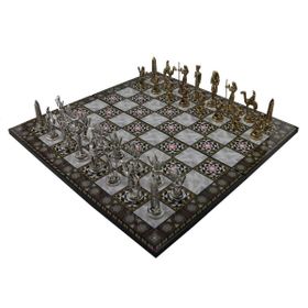 Gift Home Metal Mısır 43x43 cm Satranç Takımı Parlak ve Katlanır Sedef Desenli MDF Ahşap Satranç Tahtası