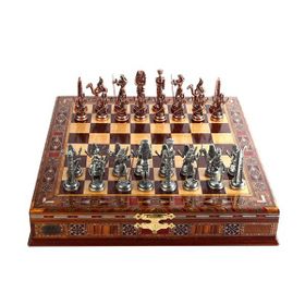 Gift Home Metal Mısır Satranç Takımı Antik ve El Yapımı Masif Ahşap Sandıklı Satranç Tahtası