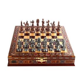 Gift Home Metal Mısır Satranç Takımı Antik ve El Yapımı Masif Ahşap Sandıklı Satranç Tahtası