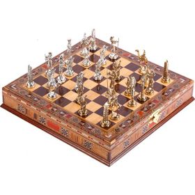 Gift Home Metal Mısır Satranç Takımı Parlak ve El Yapımı Masif Ahşap Sandıklı Satranç Tahtası