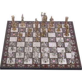 Gift Home Metal Satranç Takımı Battal Boy Roma Figürlü Parlak Satranç Taşı ve MDF Katlanır Sedef Desenli Satranç Tahtası