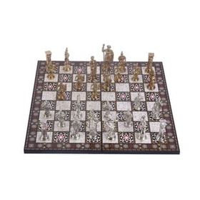 Gift Home Metal Satranç Takımı Battal Boy Roma Figürlü Parlak Satranç Taşı ve MDF Katlanır Sedef Desenli Satranç Tahtası