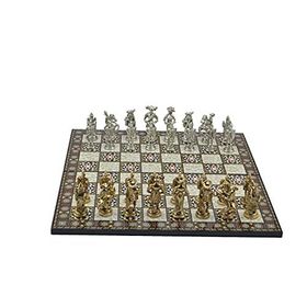 Gift Home Metal Satranç Takımı Battal İspanyol Parlak Sedef Desenli Satranç Tahtası