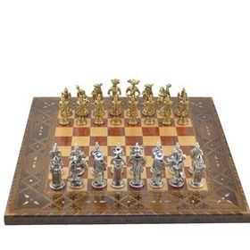 Gift Home Metal Satranç Takımı Battal İspanyol Parlak ve Sedefli Gül Düz Masif Satranç Tahtası