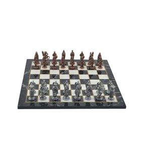 Gift Home Metal Satranç Takımı Battal Osmanlı-Bizans Antik Kat Mermer Desenli Satranç Tahtası
