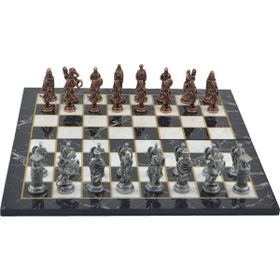 Gift Home Metal Satranç Takımı Battal Osmanlı-Bizans Antik Kat Mermer Desenli Satranç Tahtası