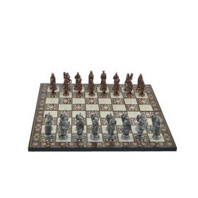 Gift Home Metal Satranç Takımı Battal Osmanlı-Bizans Antik Kat Sedef Desenli Satranç Tahtası