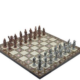 Gift Home Metal Satranç Takımı Battal Osmanlı-Bizans Antik Kat Sedef Desenli Satranç Tahtası