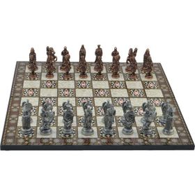 Gift Home Metal Satranç Takımı Battal Osmanlı-Bizans Antik Kat Sedef Desenli Satranç Tahtası