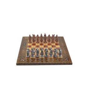 Gift Home Metal Satranç Takımı Battal Osmanlı-Bizans Antik Sedef Gül Düz Masif Satranç Tahtası