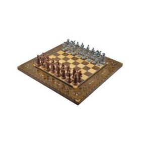 Gift Home Metal Satranç Takımı Battal Osmanlı-Bizans Antik Sedefli Düz Masif Satranç Tahtası