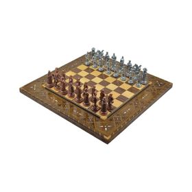 Gift Home Metal Satranç Takımı Battal Osmanlı-Bizans Antik Sedefli Düz Masif Satranç Tahtası