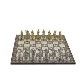 Gift Home Metal Satranç Takımı Battal Osmanlı-Bizans Parlak Kat Sedef Desenli Satranç Tahtası