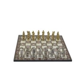 Gift Home Metal Satranç Takımı Battal Osmanlı-Bizans Parlak Kat Sedef Desenli Satranç Tahtası