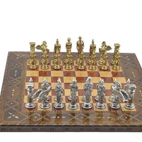 Gift Home Metal Satranç Takımı Battal Pegasus Parlak Sedefli Gül Düz Masif Satranç Tahtası