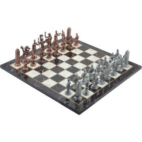 Gift Home Metal Satranç Takımı Battal Yunan Antik Mermer Desenli Satranç Tahtası