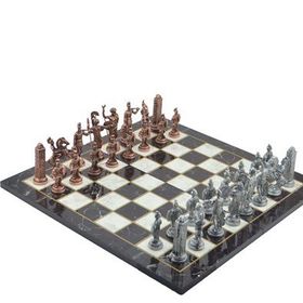 Gift Home Metal Satranç Takımı Battal Yunan Antik Mermer Desenli Satranç Tahtası