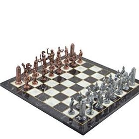 Gift Home Metal Satranç Takımı Battal Yunan Antik Mermer Desenli Satranç Tahtası