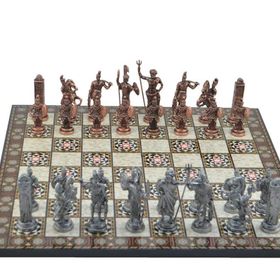 Gift Home Metal Satranç Takımı Battal Yunan Antik Sedef Desenli Satranç Tahtası