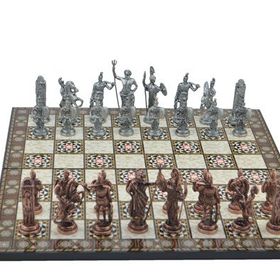 Gift Home Metal Satranç Takımı Battal Yunan Antik Sedef Desenli Satranç Tahtası
