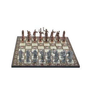 Gift Home Metal Satranç Takımı Battal Yunan Antik Sedef Desenli Satranç Tahtası
