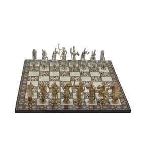 Gift Home Metal Satranç Takımı Battal Yunan Parlak Sedef Desenli Satranç Tahtası
