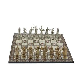 Gift Home Metal Satranç Takımı Battal Yunan Parlak Sedef Desenli Satranç Tahtası