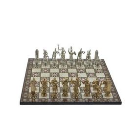 Gift Home Metal Satranç Takımı Battal Yunan Parlak Sedef Desenli Satranç Tahtası