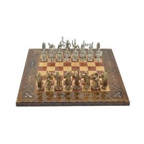 Gift Home Metal Satranç Takımı Battal Yunan Parlak ve Sedefli Gül Düz Masif Satranç Tahtası