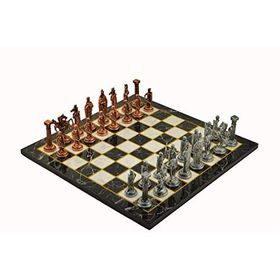 Gift Home Metal Satranç Takımı Büyük İngiliz Antik Taş ve Düz Mermer Desenli Satranç Tahtası