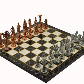 Gift Home Metal Satranç Takımı Büyük İngiliz Antik Taş ve Düz Mermer Desenli Satranç Tahtası