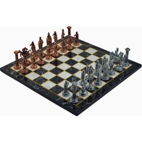 Gift Home Metal Satranç Takımı Büyük İngiliz Antik Taş ve Düz Mermer Desenli Satranç Tahtası