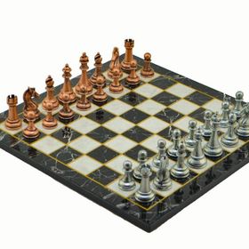 Gift Home Metal Satranç Takımı Büyük Klasik Antik Taş ve Düz Mermer Desenli Satranç Tahtası