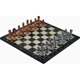 Gift Home Metal Satranç Takımı Büyük Klasik Antik Taş ve Düz Mermer Desenli Satranç Tahtası