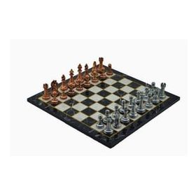 Gift Home Metal Satranç Takımı Büyük Klasik Antik Taş ve Düz Mermer Desenli Satranç Tahtası