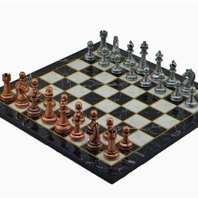Gift Home Metal Satranç Takımı Büyük Klasik Antik Taş ve Düz Mermer Desenli Satranç Tahtası