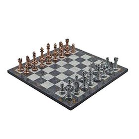 Gift Home Metal Satranç Takımı Büyük Klasik Antik Taş ve Gri Mermer Desenli Satranç Tahtası
