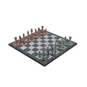 Gift Home Metal Satranç Takımı Büyük Klasik Antik Taş ve Gri Mermer Desenli Satranç Tahtası