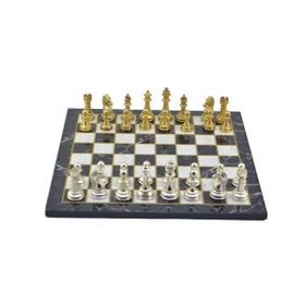 Gift Home Metal Satranç Takımı Büyük Klasik Parlak Taş ve Düz Mermer Desenli Satranç Tahtası