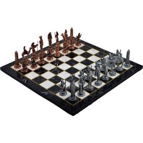 Gift Home Metal Satranç Takımı Büyük Mısır Antik Taş ve Düz Mermer Desenli Satranç Tahtası